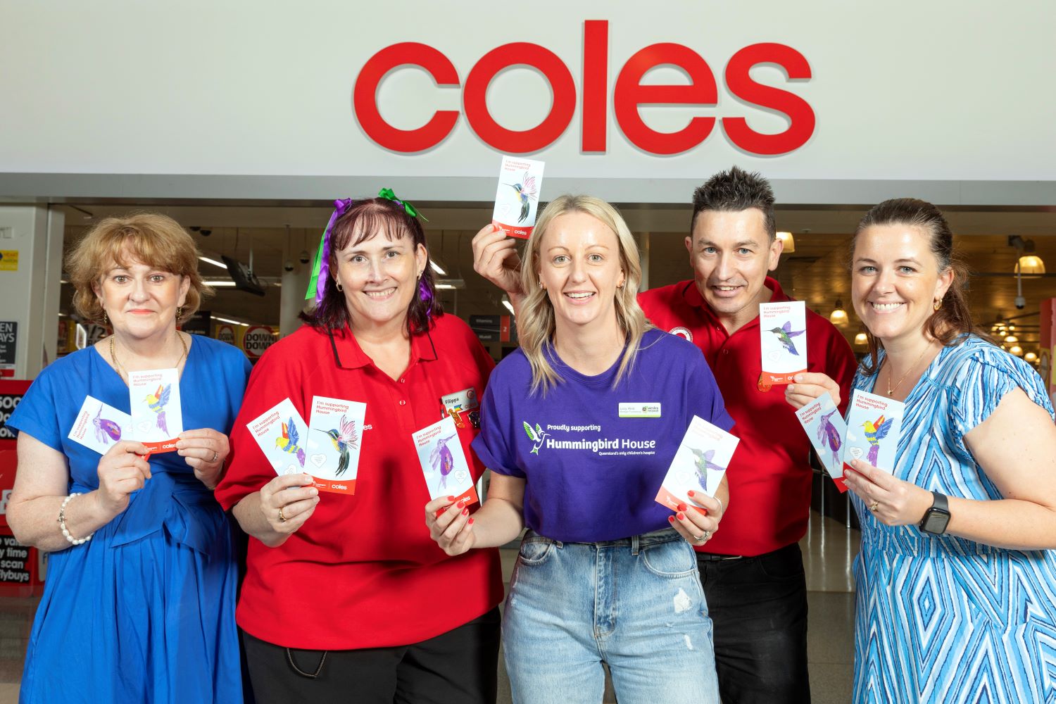Pictured_Coles team members with Hummingbird House staff_Ellen Whittaker, Filippa Byrne, Lucy Hirst, Nick Bannan and Kelly Oldham